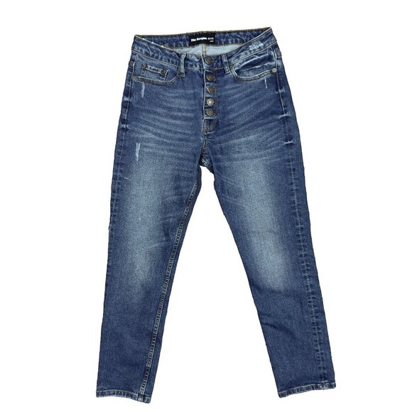 THE KOOPLES Lizy High-Rise Slim Distressed Whiskered Straight Leg Blue Jeans 28 - Picture 4 of 9